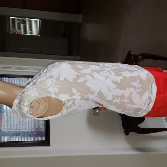 Anne Klein s ribboned vneck artsy floral stretchy flowy top - Picture 4 of 8